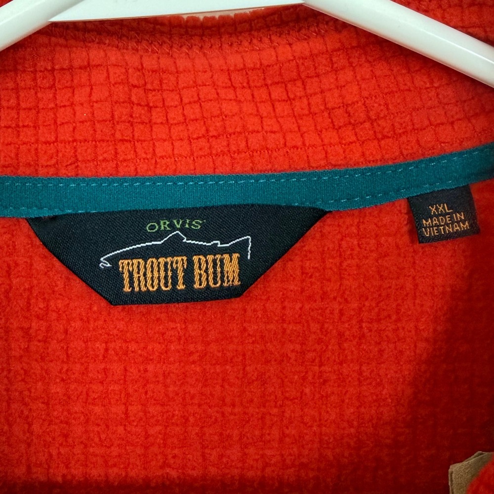 Orvis Trout Bum Fleece Pullover Red Quarter Zip Men's XXL Textured - Picture 3 of 7